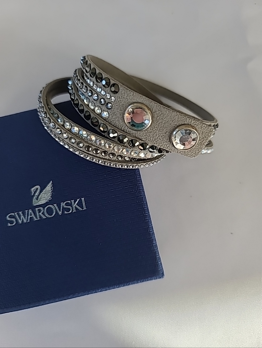 Swarovski Gray Double Wrap Slake Bracelet with Silver Tone Crystals